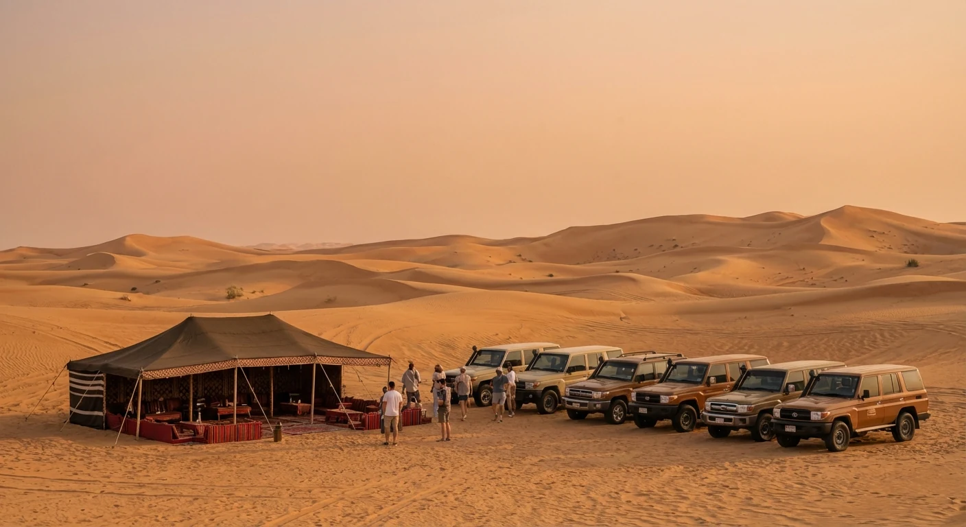 Accessible desert activity setup near Dubai city edge