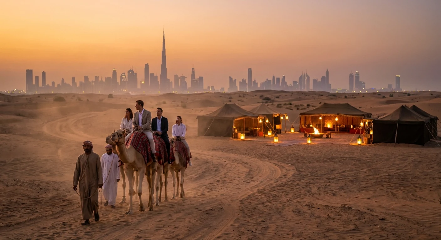 Camel ride and desert safari combo scene in Dubai