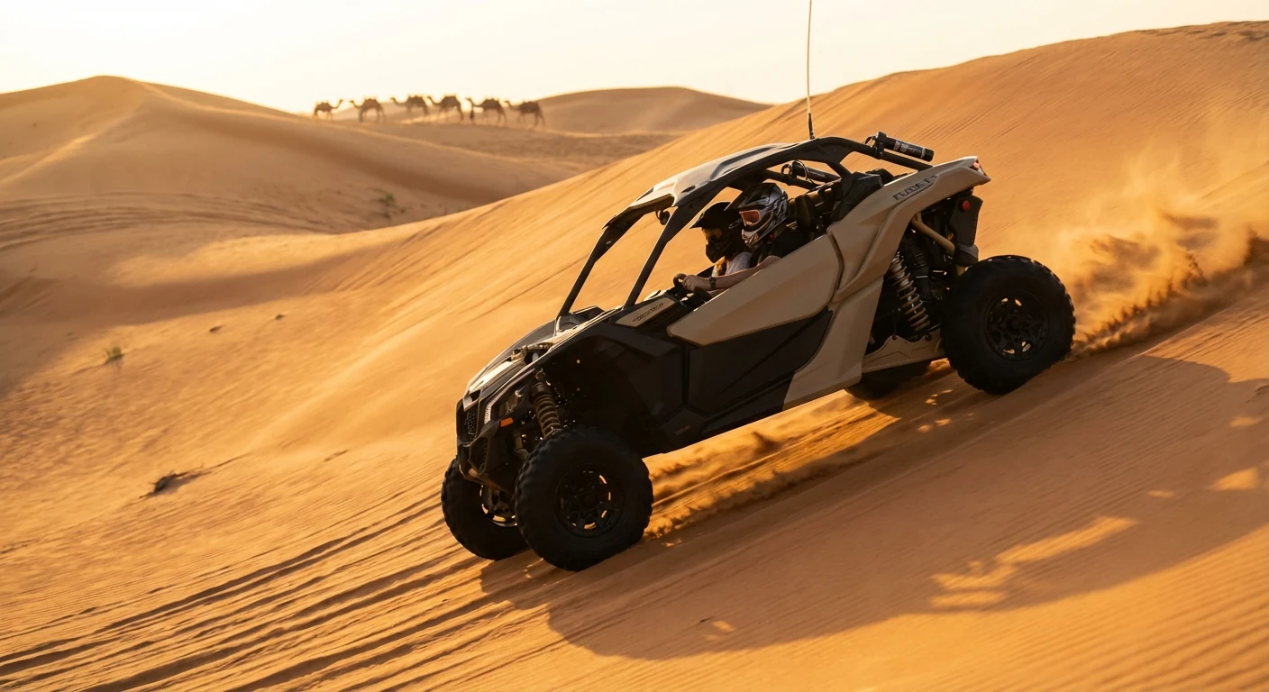 Can-Am dune buggy crossing the Dubai desert