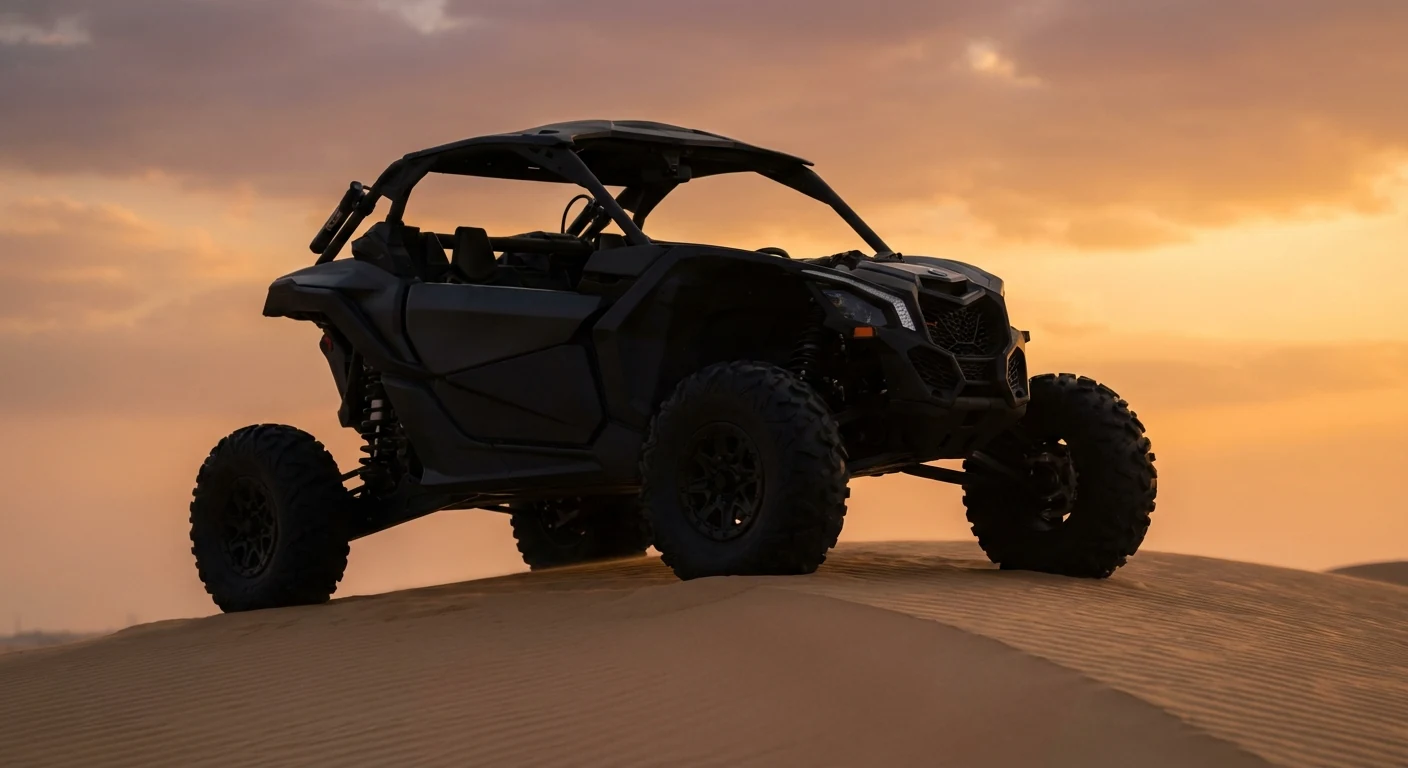 Matte black dune buggy on Dubai sand dunes