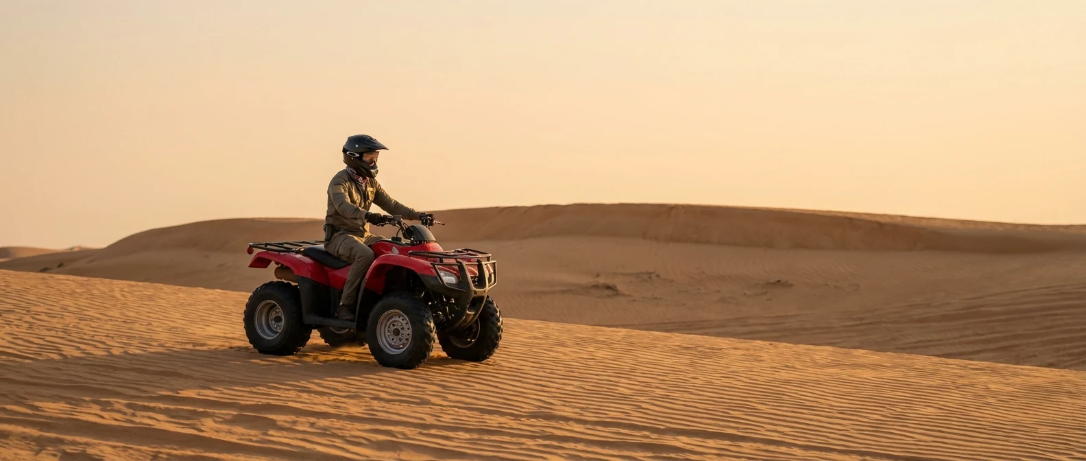 Kymco style single seater quad bike in open Dubai desert