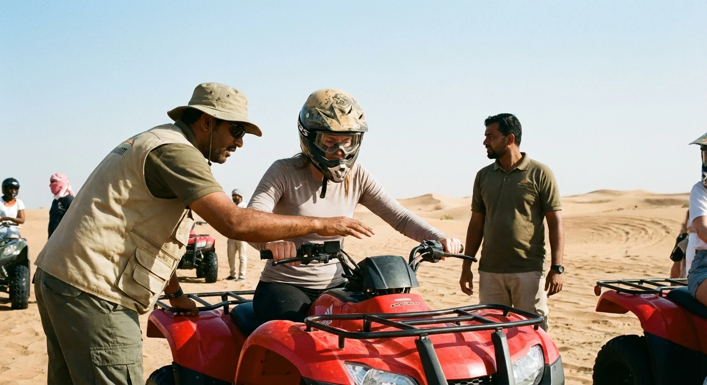 Beginner quad biking setup in Dubai desert