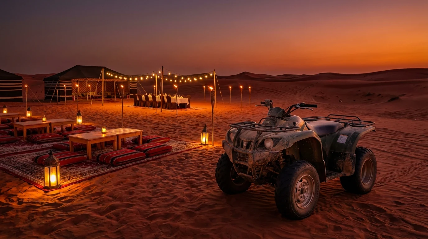 Evening desert safari camp with ATV and BBQ dinner in Dubai