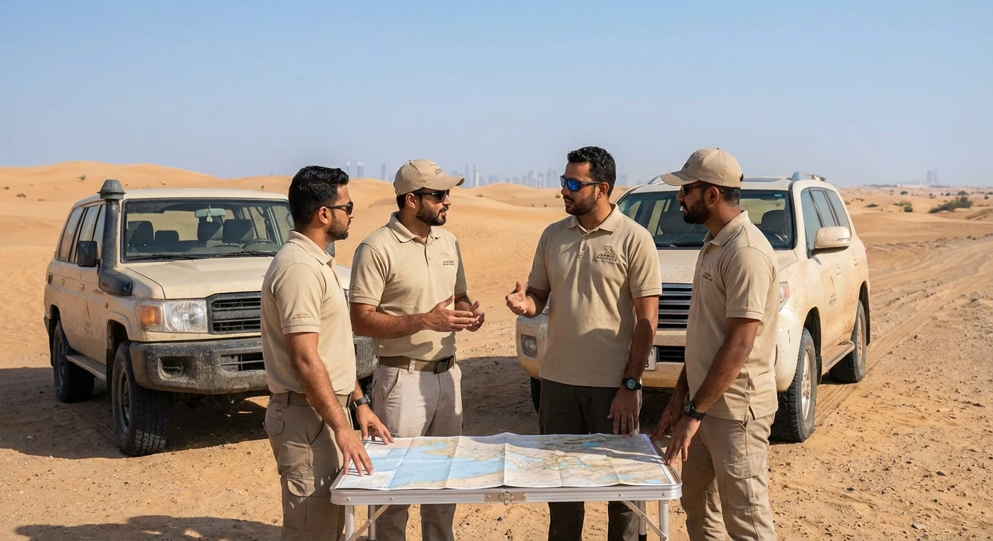 Certified desert guides preparing guests for a Dubai tour